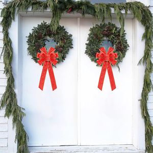 2 cintas navideñas de terciopelo rojo/dorado de 11x19.6 pulgadas para decoración festiva, adornos para la punta del árbol, coronas, puertas, ventanas, con parches dorados brillantes - Product Image 2