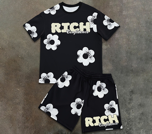 Men 2 Piece Shirt With Shorts Quickdry 100% Cotton casual Streetwear Printed Set Your Own Logo OEM Service - Product Image 1