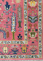 Tapis persan en laine/soie fait main de qualité supérieure, noué à la main |   Tapis d'appoint oriental à motif floral rose, décoration intérieure, 1 pièce, adapté aux animaux domestiques