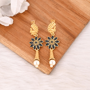 ต่างหูมุกทำมือชุบทองเหลืองสีดำธรรมชาติสำหรับผู้หญิง - Product Image 2