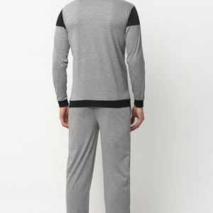 Conjunto de Sudadera con Capucha Gris Jaspeado Personalizado para Hombre, Pantalones Rectos con Cordón y Panel Negro en el Hombro, Chándal de 2 Piezas OEM - Product Image 4