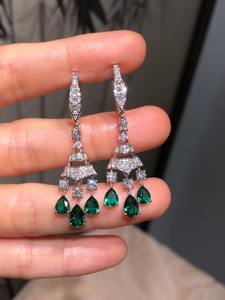 14K Gold 0.74 Ct Lab Grown Diamond 4 Stone Dangle Stud Earrings 3 Prong Setting <b>Gift</b> Party Elegant Jewelry for Women - Product Image 2