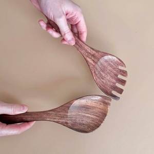 Wood salad servers feature <b>etched</b> enamel designs - Product Image 6