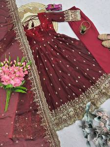 ชุดเดรส Anarkali Salwar Kameez คุณภาพพรีเมียม ผลิตจากผ้าไหมจอร์เจตต์เนื้อหนา พร้อมงานปักเลื่อม - Product Image 4