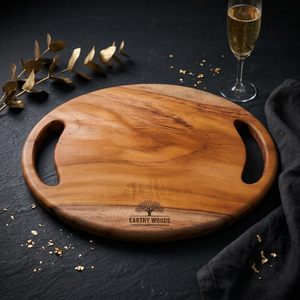 Planche à découper ronde en bois avec poignées, bloc de découpe de cuisine - Product Image 4