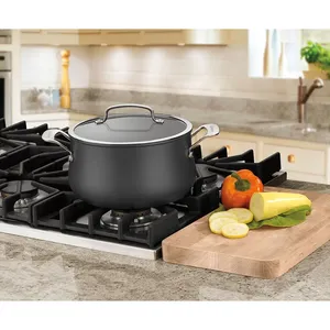Olla para sopa antiadherente negra de 20 cm con tapa de vidrio, apta para inducción, olla profunda para cocinar, con doble asa, utensilios de cocina. - Product Image 4