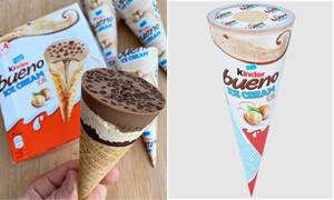 Kinder Bueno White Ice Cream Cones 4 x 90ml Cornets de crème glacée au chocolat blanc de luxe, barres de dessert glacé, qualité export en gros, édition limitée - Product Image 2