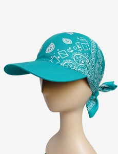 Teal Bandana <b>Style</b> Cap With Vintage Print Sun Protection Outdoor Casual Unisex Hat - Product Image 2