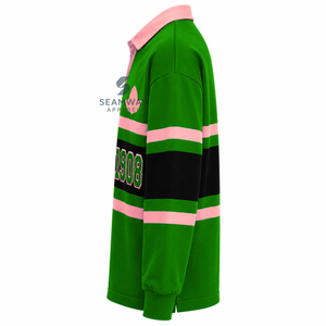 Alpha | Kapa | Alpha <b>Women's</b> Color Block <b>Rugby</b> Shirt Long Sleeve Polo Collar Embroidered Greek Letter Collegiate Pullover - Product Image 3