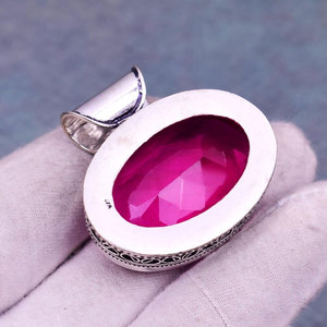 จี้เงินแท้ 925 ประดับพลอยสีชมพูรูปไข่ขนาดใหญ่ สร้อยคอแฟชั่น ขายส่งเครื่องประดับ - Product Image 3