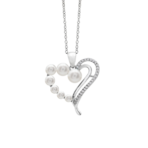 Solid 925 Sterling <b>Silver</b> Heart Fine Pendants With Freshwater Pearls & Diamond Accents Romantic Women's Fine Jewelry For Wedding - Product Image 1