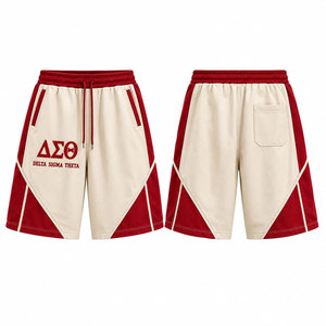 Delta Sigma Theta <b>Red</b> Board <b>Shorts</b> With Cream Trim Front Logo Drawstring Waist Casual Style - Product Image 4