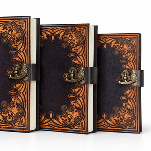 Diario de Cuero con Impresión Digital, Cuaderno de Papel de Algodón Hecho a Mano, Diario de Estilo Vintage con Cierre de Candado, Diario para Escribir - Product Image 1