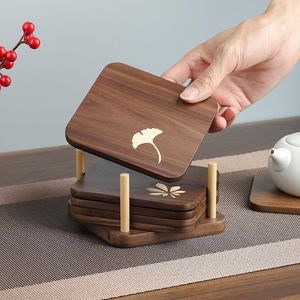 Ensemble de sous-verres en bois, design feuille, antidérapant, durable, diamètre 300 mm, sous-verres modernes pour la protection des tasses à thé, maison, restaurant - Product Image 3