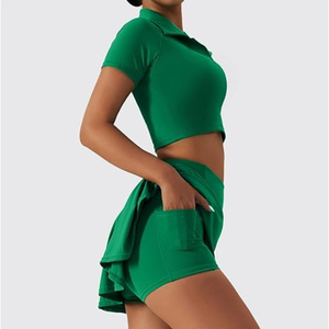Ensemble de tennis pour femme : haut polo court et jupe-short taille haute, tenue de sport pour le golf et le pickleball avec poche - Product Image 3