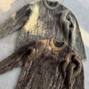 Pull en mohair à col rabattu, imprimé numérique, déchiré, vintage, personnalisé, court, sans couture, en cachemire, surdimensionné, ample, en tricot, fourrure, coton pour homme - Product Image 4