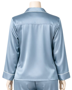 Conjunto de Pijama de Satén Azul Claro Personalizado para Mujer, Ropa de Dormir de Manga Larga con Botones, Estilo Seda, Conjunto de Dos Piezas Cómodo para Estar en Casa - Product Image 6