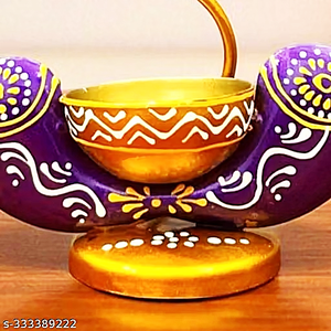 Porte-bougie en métal peint à la main, support décoratif pour bougie chauffe-plat, lampe de table violet-or pour la décoration de la maison et de mariage - Product Image 1