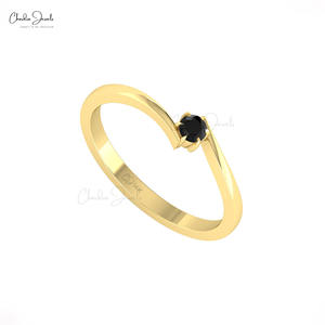 Nuevo Anillo Solitario de Diamante Negro Real de 0.11CTW, Piedra de Nacimiento de Abril, Oro Sólido de 14k, Anillo Delicado, Regalo Perfecto para el Día de la Mujer - Product Image 1