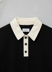 Men's Oversized Black Polo <b>Shirt</b> with Contrast Collar | Casual Loose Fit Short Sleeve T-<b>Shirt</b> for Summer - Product Image 5