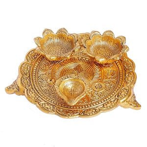 ถาดทองเหลืองลายดอกไม้สำหรับพิธีกรรมทางศาสนา ทนทาน ใช้ตกแต่งได้ - Product Image 4