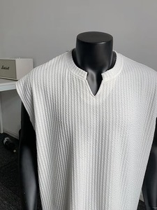 Men's Summer Sleeveless Top Casual Fitness Sports <b>Vest</b> Breathable <b>Black</b> Cotton Textured V-Neck <b>Knitted</b> Weaving - Product Image 4