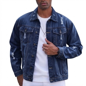 Blouson Bomber Unisexe en Jean Délavé Bleu Clair Effet Usé avec Fermeture Éclair Manches Longues Vêtement d'extérieur Camouflage Printemps Formel - Product Image 1