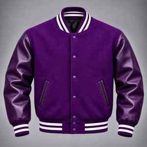 Men's <b>Brown</b> Varsity <b>Jacket</b> Woolen Body <b>Leather</b> Sleeves Turn-down Collar Casual Autumn Outerwear Regular Fit - Product Image 6