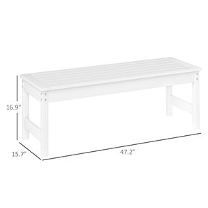 Panca da esterno in HDPE bianco per tutte le stagioni da 47 pollici, senza schienale, con doghe in ferro, per cortile, giardino, portico o parco - Product Image 3