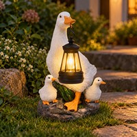 Statue solaire de jardin au design classique, famille de canards, décorations de canard mère avec lanterne suspendue pour une ambiance décorative nocturne