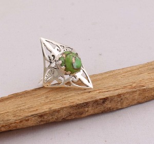 Vintage Green Copper <b>Turquoise</b> <b>Ring</b> 925 Sterling Silver Antique Style Green Gemstone <b>Ring</b> for Women Artisan Handmade Jewelry - Product Image 3