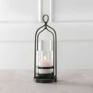 Iron Hurricane <b>Lanterns</b> With Hammered Glass <b>Black</b> Powder Coating & Bronze Finish Decorative Candle Holders For Home & Patio - Product Image 4