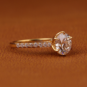 Bague de fiançailles en diamant de laboratoire taille ronde, bague solitaire pavée, bague de mariage en or massif 14 carats, bijoux fins pour femmes - Product Image 2