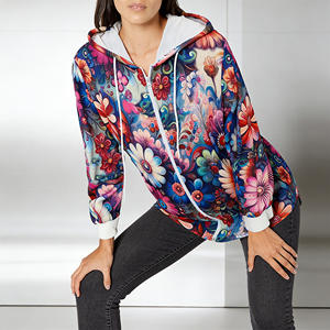 Oferta en Temu: Sudadera con capucha y cremallera para mujer, diseño floral colorido, informal, de manga larga, ligera, con cordón ajustable, ideal para el fin de semana - Product Image 2