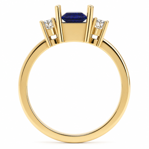 Anillo de Compromiso de Oro Amarillo con Tres Piedras de Diamante Azul Corte Princesa y Piedras Laterales de Diamante, Certificado IGI, Joyería Personalizada OEM ODM - Product Image 2