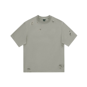 เสื้อยืดโอเวอร์ไซส์ขาดๆ แบบดิสเทรส ผ้าคอตตอนหนา สกรีนโลโก้ได้ สตรีทแวร์ลำลอง ยูนิเซ็กส์ คุณภาพสูง โรงงาน OEM ผู้ผลิตเสื้อยืดขายส่ง - Product Image 5