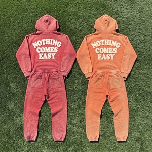 Ensemble de survêtement vintage brodé personnalisé pour homme, coupe-vent, écologique, épais, avec veste et pantalon de sport, effet délavé - Product Image 2