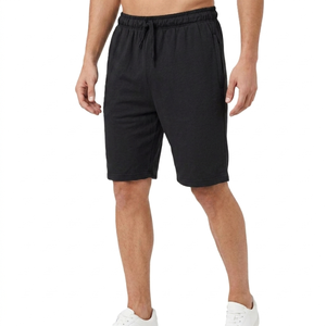 Shorts en jersey de coton noir pour homme avec cordon de serrage à la taille, décontractés, respirants, longueur Bermuda, couleur unie, tissu tricoté - Product Image 4