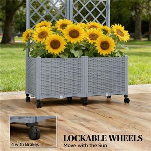 Fioriera Rialzata Grigia e Supporto per Piante, Elegante Vaso per Fiori per Arredo Esterno - Product Image 3