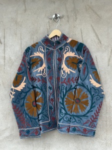 One Size Unisex <b>Velvet</b> Suzani Bomber Jacket Full Sleeve Handmade Floral Embroidered Soft Cotton Reversible Eco-Friendly - Product Image 1