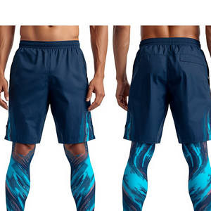 Pantalones Cortos Deportivos de Nylon Azul Marino para Hombre, con Diseño Gráfico, Tela Ligera y Construcción de Alto Rendimiento Atlético - Product Image 3