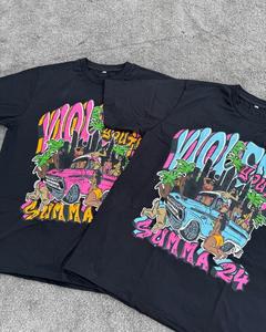 T-shirt homme à manches courtes imprimé dessin animé, blanc et noir, style streetwear, col rond, coupe classique, coton, vente en gros, OEM - Product Image 3