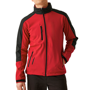 Men's Red Fleece Jacket With <b>Black</b> Accents Stand Collar Zipper Closure Windproof Casual Autumn Wear - Product Image 3