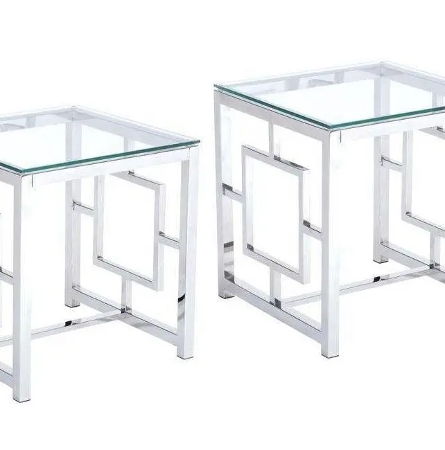 Журнальный столик со стеклянной крышкой из нержавеющей стали, новый дизайн