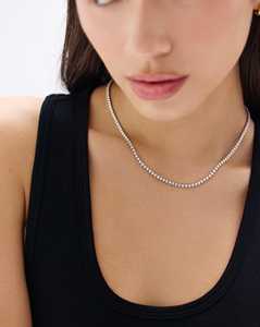 Colliers tennis en diamant en or massif 14K, vente en gros, avec diamants de laboratoire taille ronde de 3 ou 5 carats, chaîne ras-de-cou pour superposition, bijoux fins de luxe - Product Image 3