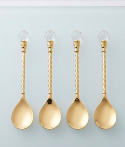 Cuillères à thé plaquées or avec manche en cristal, design glamour, manche long, finition miroir durable, pour mariage et usage en cuisine - Product Image 1