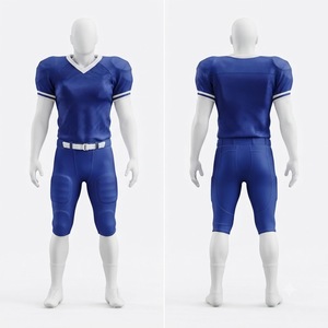 Men's Blue American Football Uniform V-Neck Short Sleeve Mesh Jersey with <b>Padded</b> <b>Pants</b> Fitted Moisture Wicking Sportswear - Product Image 1