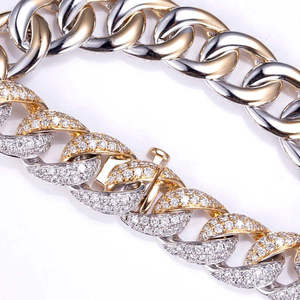 Bracelet chaîne de luxe en argent 925 plaqué moissanite, taille brillant rond, serti en canal, maillons géométriques style hip-hop, unisexe, pour usage quotidien - Product Image 2