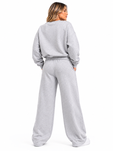 Survêtement gris chiné essentiel pour femme, sweat-shirt surdimensionné à col en V personnalisé, pantalon de jogging en polaire épais pour l'hiver, fournisseur de sweats à capuche de fitness - Product Image 2