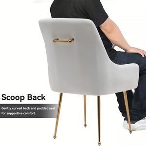 Juego de 2 Sillas de Comedor de Terciopelo Blanco con Patas Doradas, Tirador y Patas Ajustables - Product Image 6